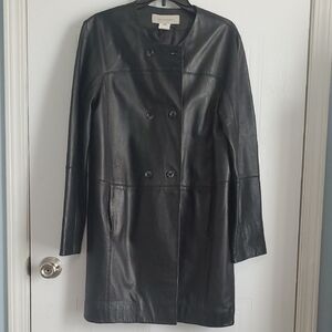 GERARD DAREL 42 Double-Breasted Black Leather Jacket Deep Black Perfect